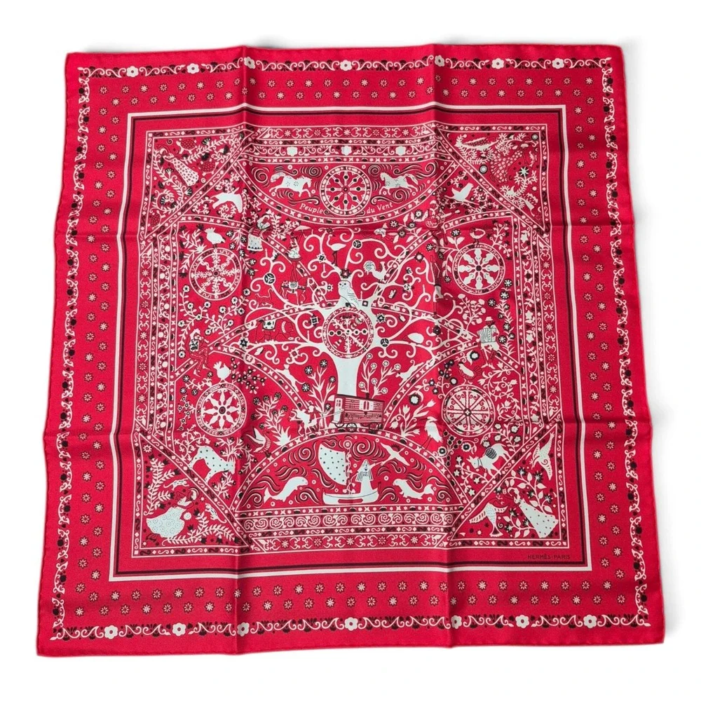 Hermes Peuple du Vent Bandana 55 cm Silk Scarf Rouge Blanc Noir Box France NWT